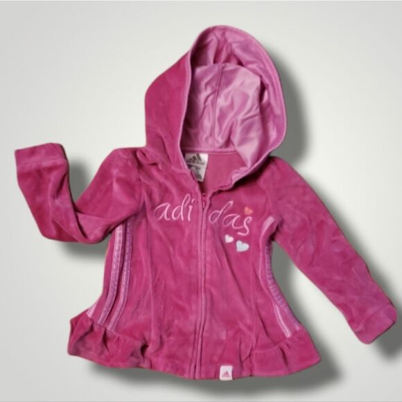 Adidas Pink Velour Jacket Hoodie- Like New - Picture 1 of 6